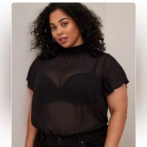 Torrid Chiffon Mock Neck Flutter Sleeve Top NWT